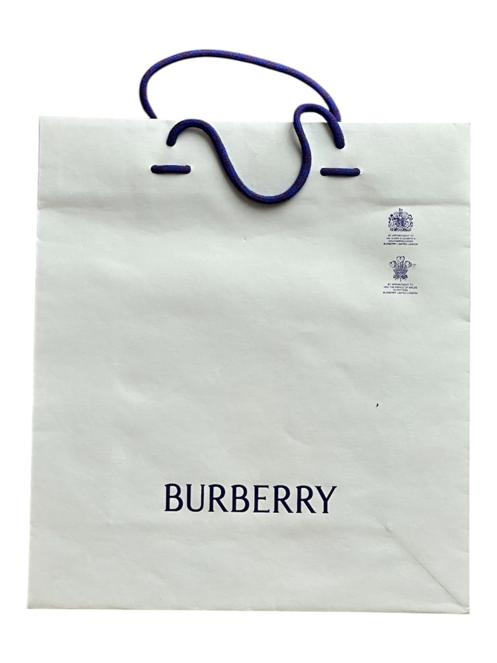 Burberry White Paper Shopping Bag with Navy Logo and Rope Handles